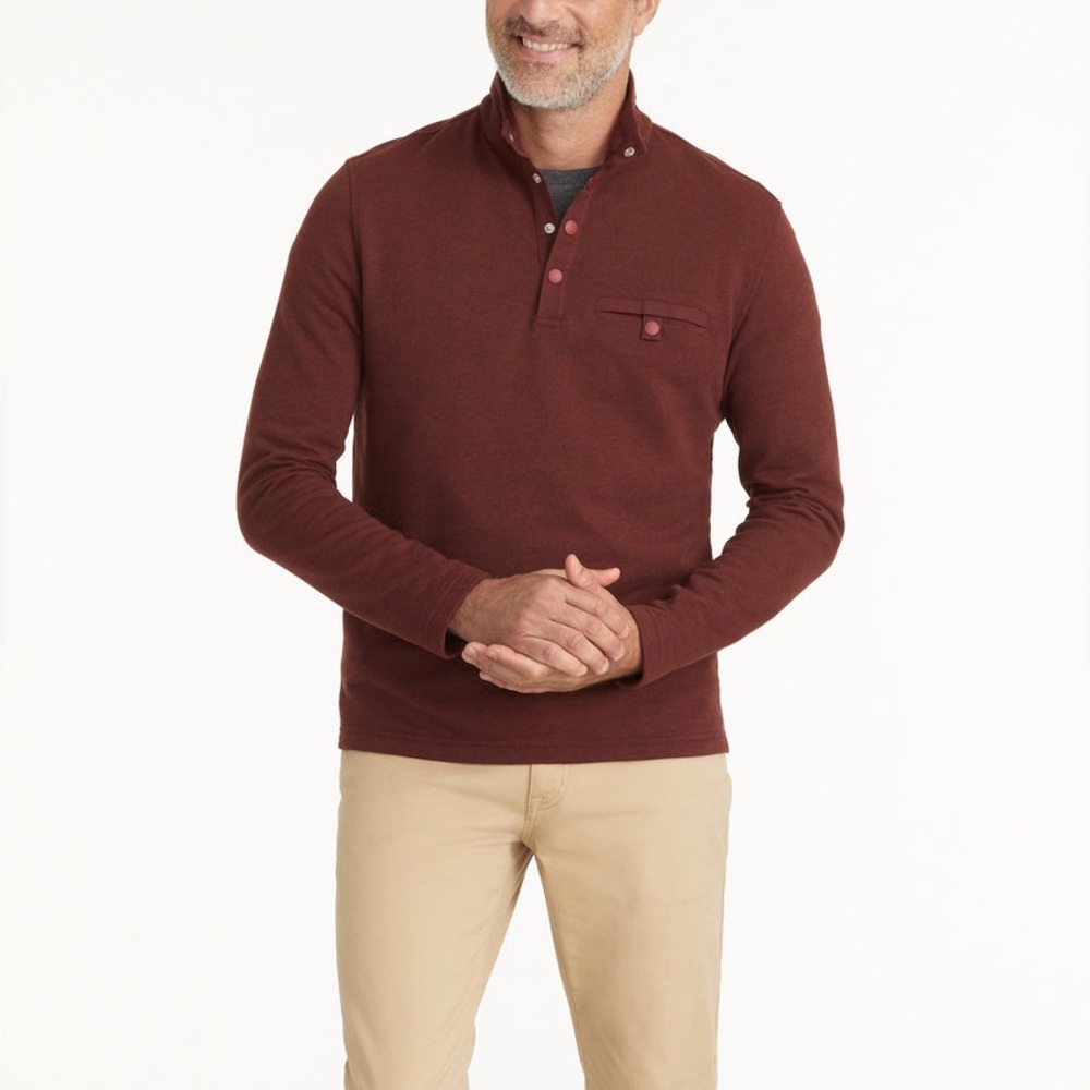 Untuckit Parkson Snap Fleece Pullover Sweater Men's Size Medium Brick Red EUC